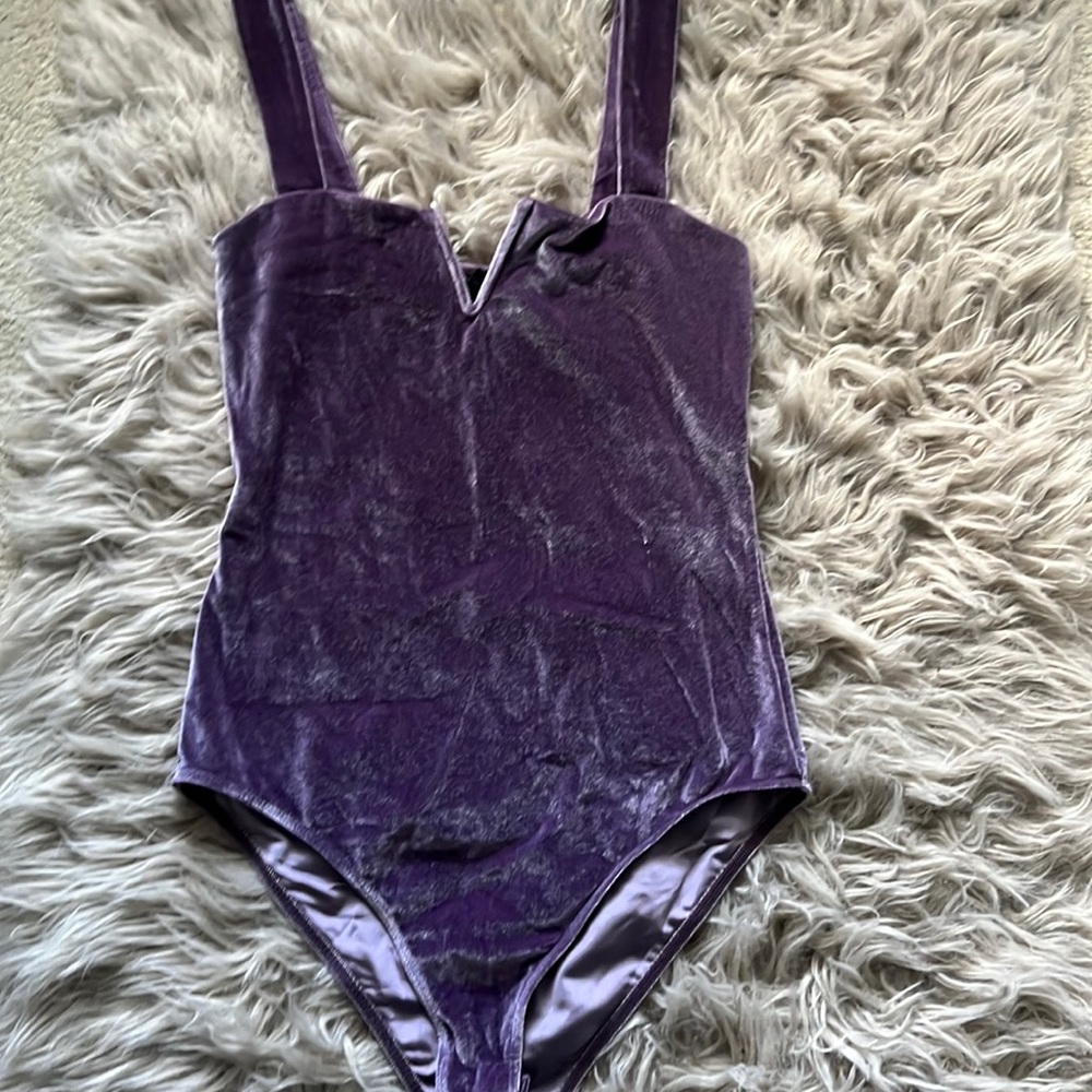 wild fable purple velvet bodysuit with v neck